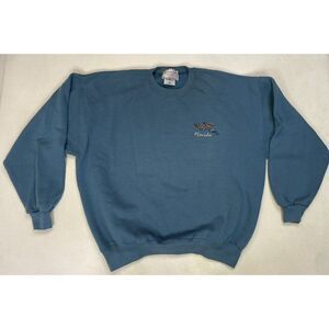 VINTAGE Fish Lures & Flies Fishing Florida Sweatshirt Men XXL Blue USA 90S